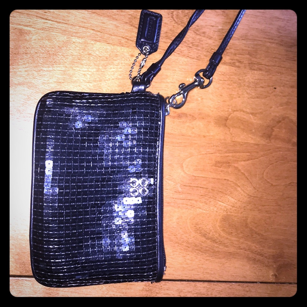 Authentic Blue bedazzled coach wristlet